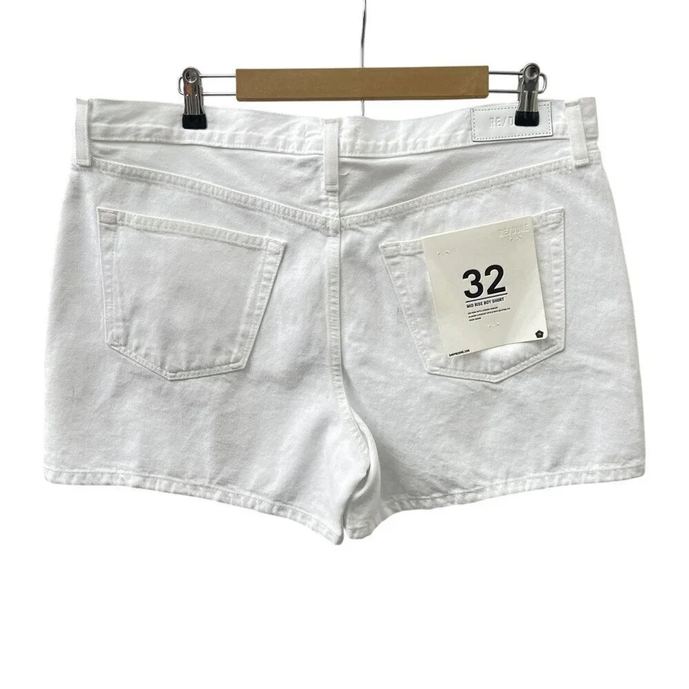 Re/Done Button Fly Mid-Rise Boy Shorts White Rigid Denim Womens 32‎ NWT - Picture 5 of 16